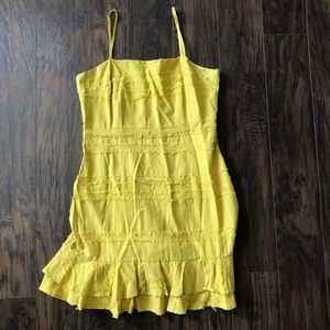 Green ruffle mini dress.